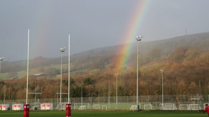 Rainbow over USW Sport Park in Treforest, Pontypridd- Photo credit Ben Thomas