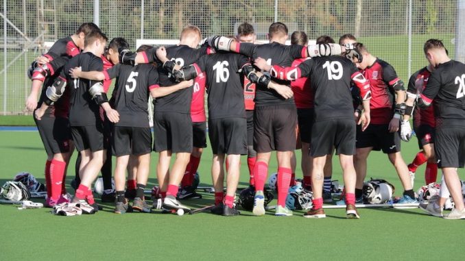 USW Men's Lacrosse 1st huddle versus Swansea Men's 2nd - USW Sport Park 27th November 2019 - Photo credit Ben Thomas